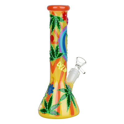 420 Leafy Sunburst Glow 9.25" Beaker Bong