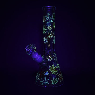 Rainbow Pride Leaf Beaker Glass Water Pipe - 10.25" / 14mm F